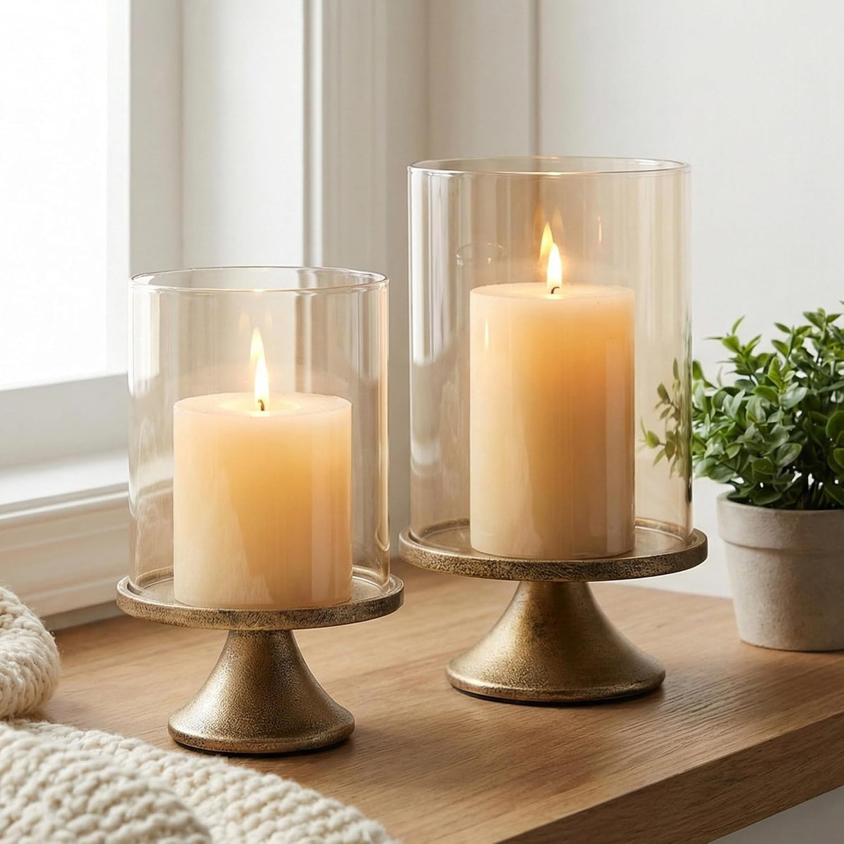 Glass Hurricane Candle Holder Set