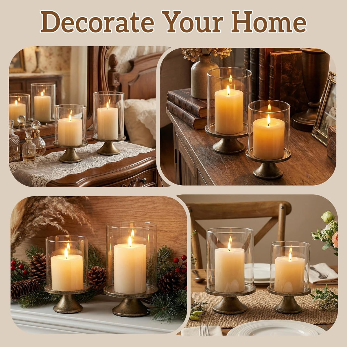 Glass Hurricane Candle Holder Set