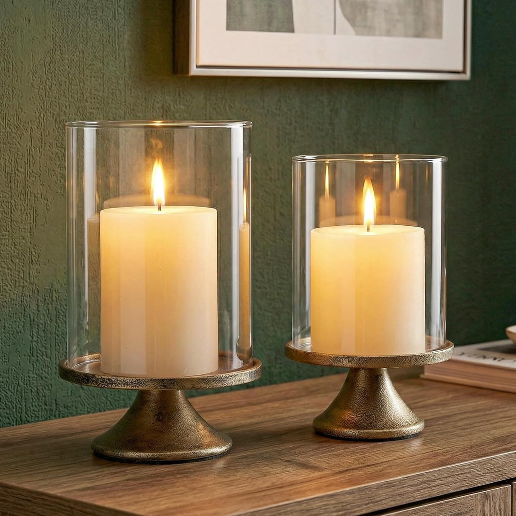 Glass Hurricane Candle Holder Set