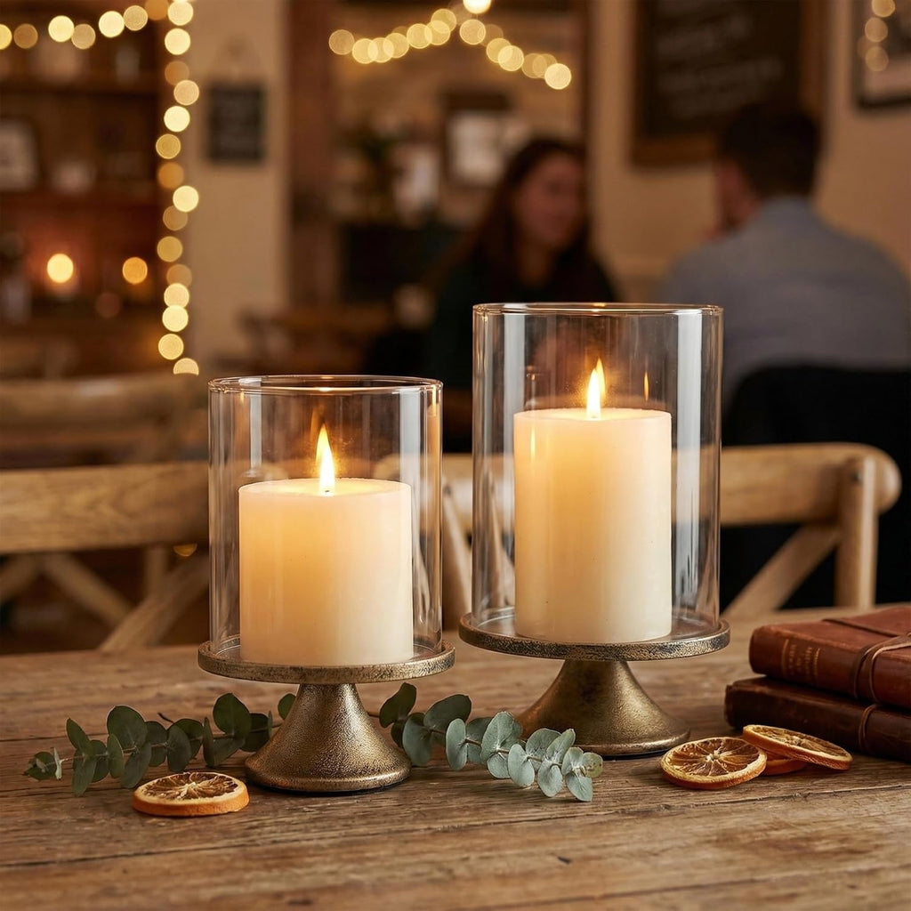 Glass Hurricane Candle Holder Set